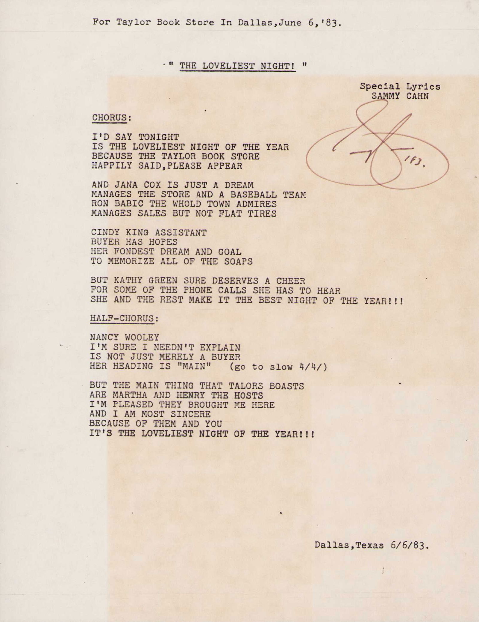 Sammy Cahn lyrics signed (1 of 1)