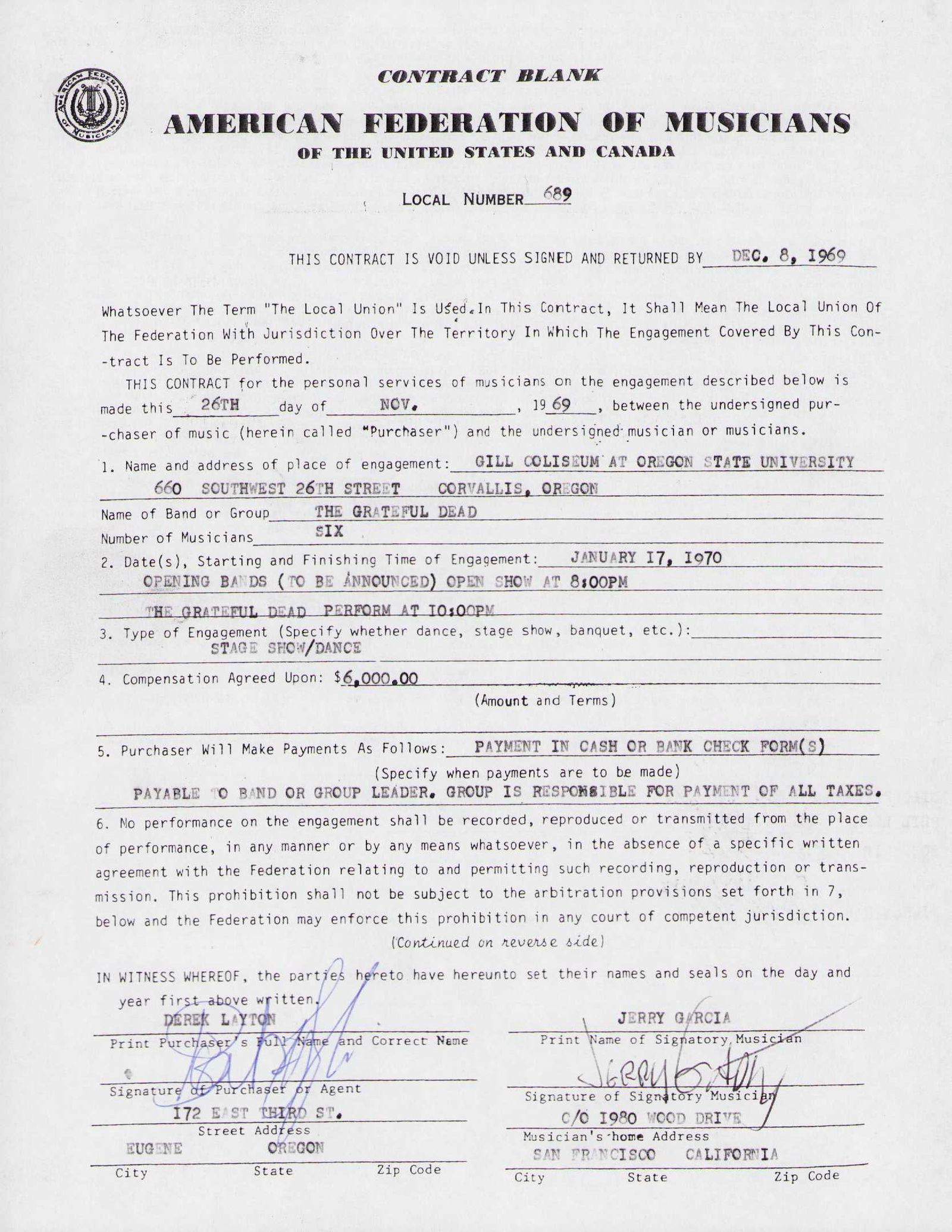 Grateful Dead signed contract (1 of 2)