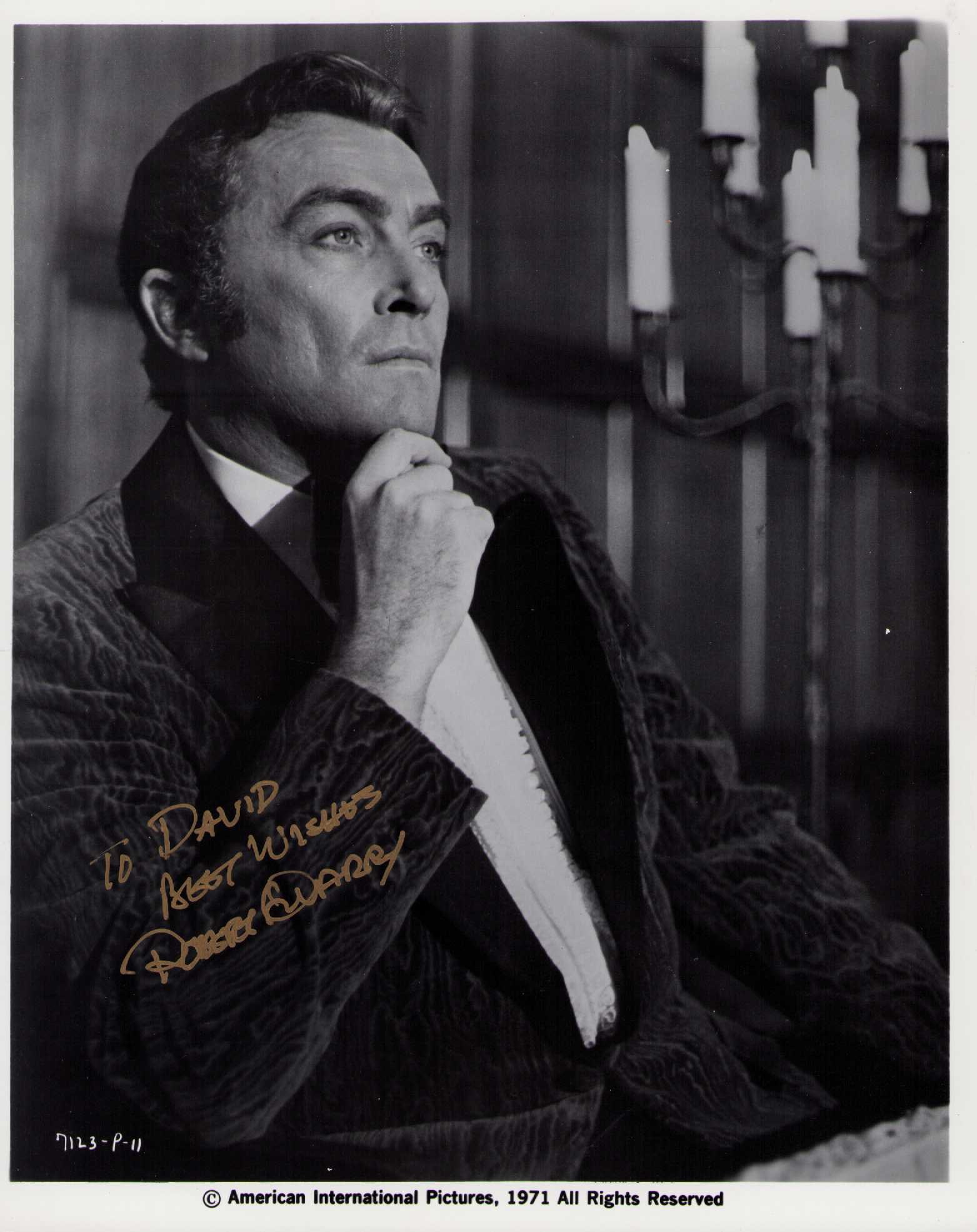 Robert Quarry signed rare horror star photograph: An original 1971 Count Yorga still (vampire) signed by the rare star Robert Quarry Certificate of AuthenticityEVERY item in this auction comes with at minimum a fully illustrated and serial numbered C