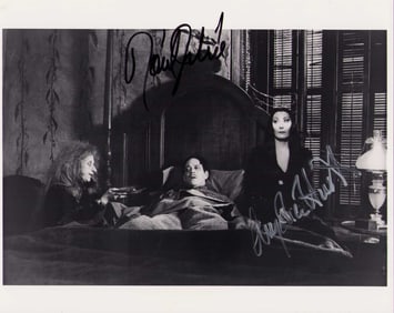Raul Julia and Angelica Houston signed Addams Family photograph