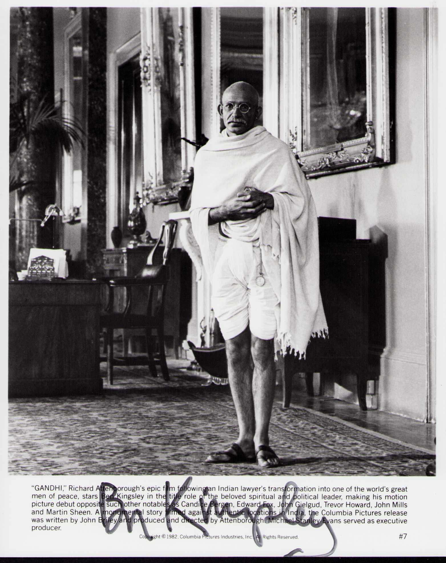 Ben Kingsley signed photograph: A vintage Gandhi signed 8x10 photograph Certificate of AuthenticityEVERY item in this auction comes with at minimum a fully illustrated and serial numbered COA signed by the worlds leading authenticat