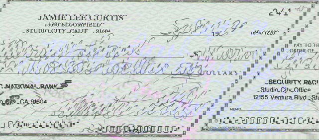 Jamie Lynn Curtis signed bank check