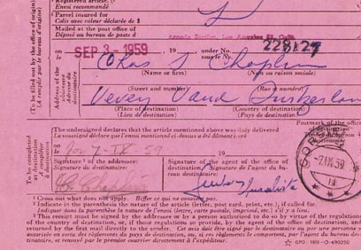 Charlie Chaplin signed postal receipt