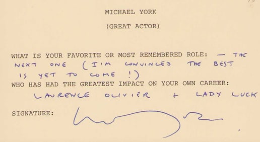 Michael York signed questionairre