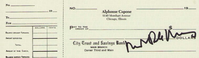 Untouchables prop check signed by Robert Deniro