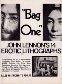 John Lennon signed bag One sleeve for lithographs