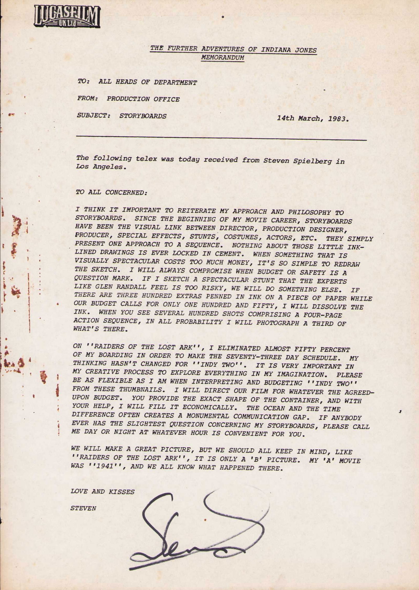Exceedingly rare Steven Spielberg signed letter (1 of 1)