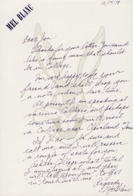 Mel Blanc rare handwritten letter