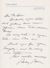 Parley Baer signed rare letter Petticoat Junction