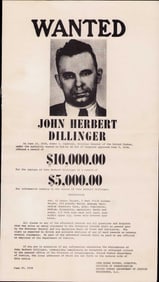 John Dillinger rare putdoor wanted poster