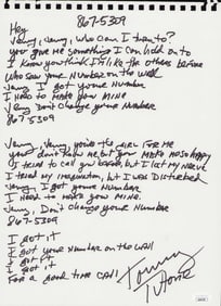 867-5309 handwritten lyrics Tommy Tutone JSA
