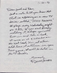 Rance Howard rare handwritten letter