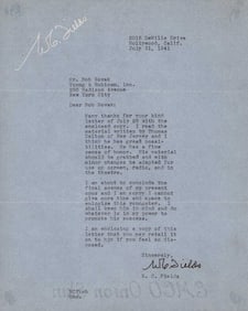 WC Fields rare signed letter