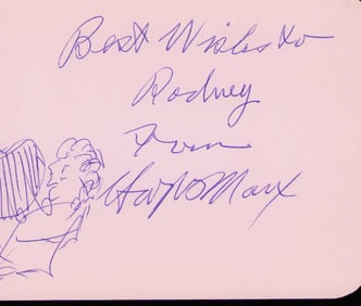 Harpo Marx signature and sketch
