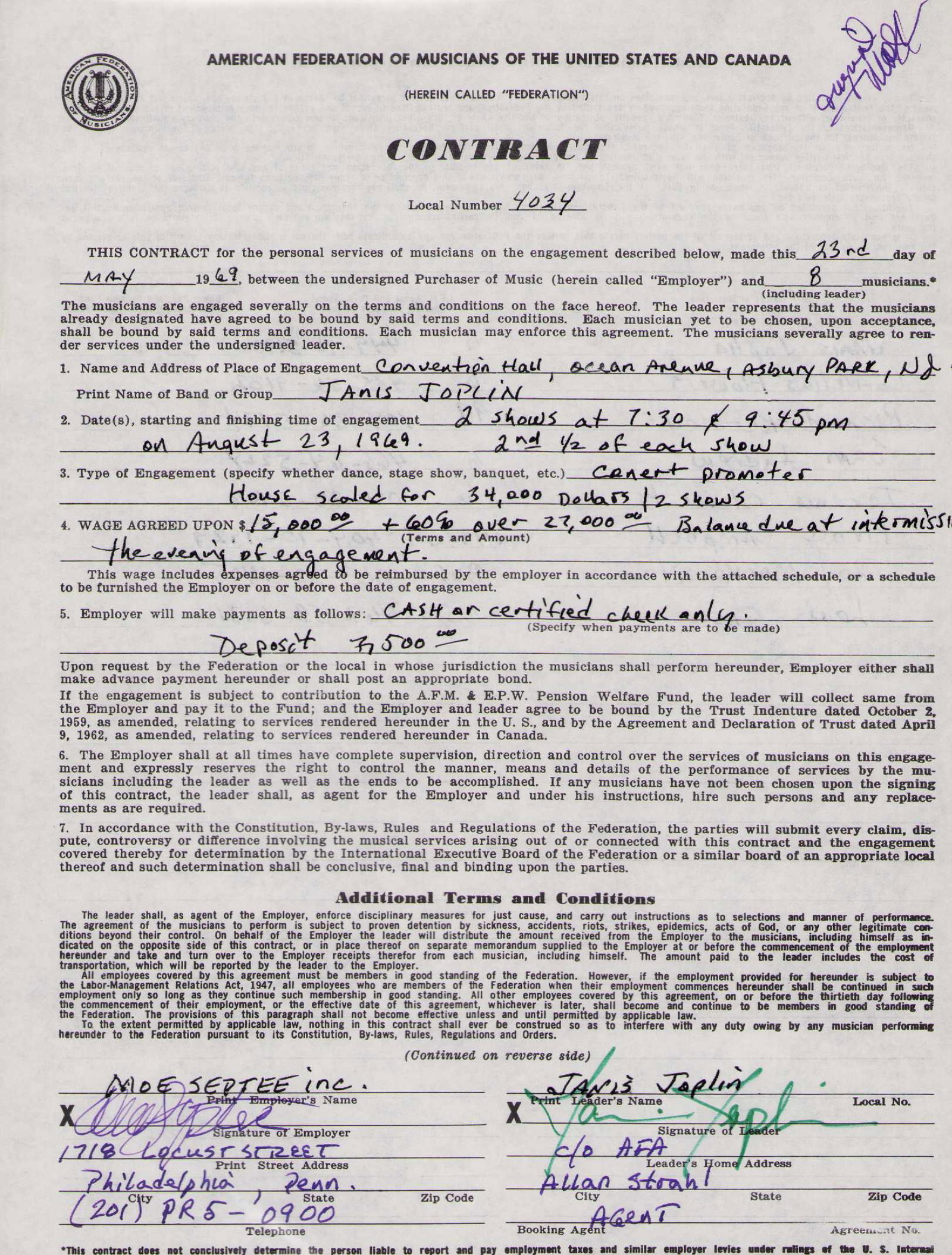 Janis Joplin signed concert contract (1 of 2)