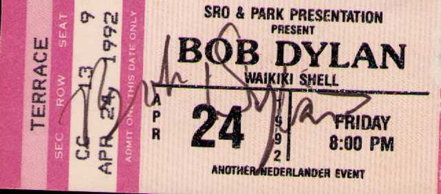 Bob Dylan signed ticket stub