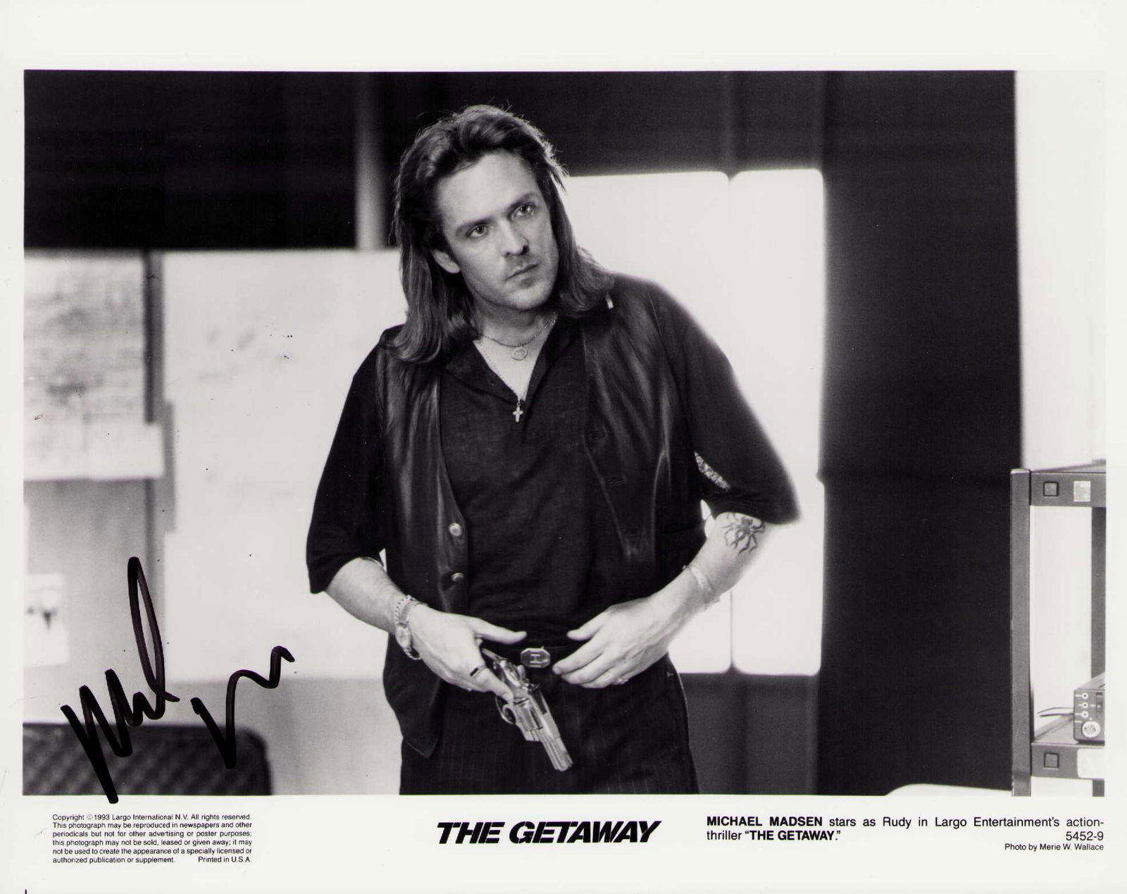 Michael Madsen signed photograph: A vintage film still signed by the scarce signing actor Certificate of AuthenticityEVERY item in this auction comes with at minimum a fully illustrated and serial numbered COA signed by the worlds lea