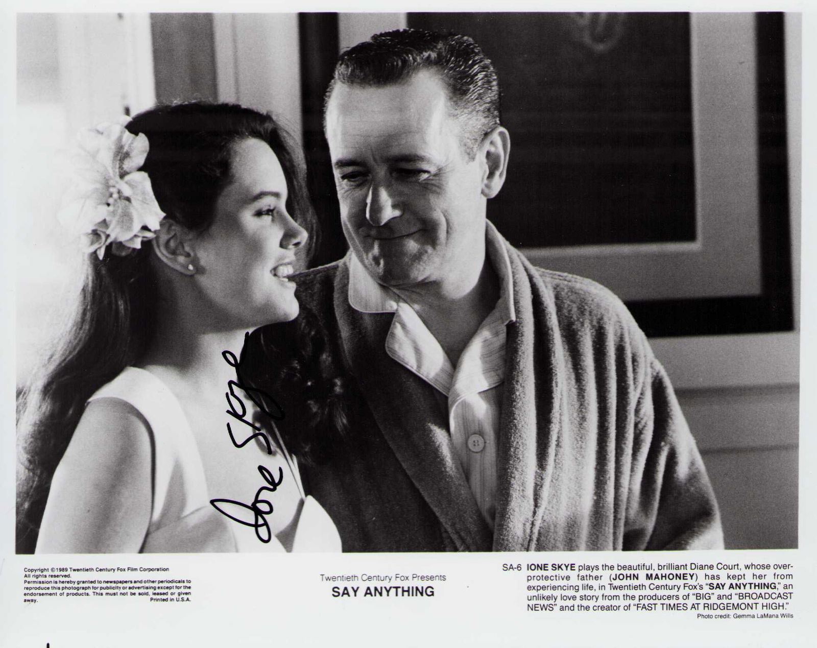 Ione Skye signed photograph: A vintage signed original still by her in the 90s rare to find her today Certificate of AuthenticityEVERY item in this auction comes with at minimum a fully illustrated and serial numbered COA signed