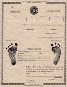 Batman Returns Prop Penguin Birth certificate