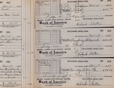 Red Skelton sheet of signed 1930s bank checks