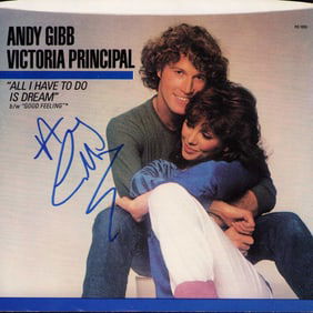 Andy Gibb signed 45rpm record sleeve