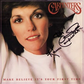 Karen Carpenter signed 45rpm record sleeve