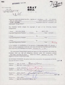 Brian Wilson rare publishing royalty contract signed