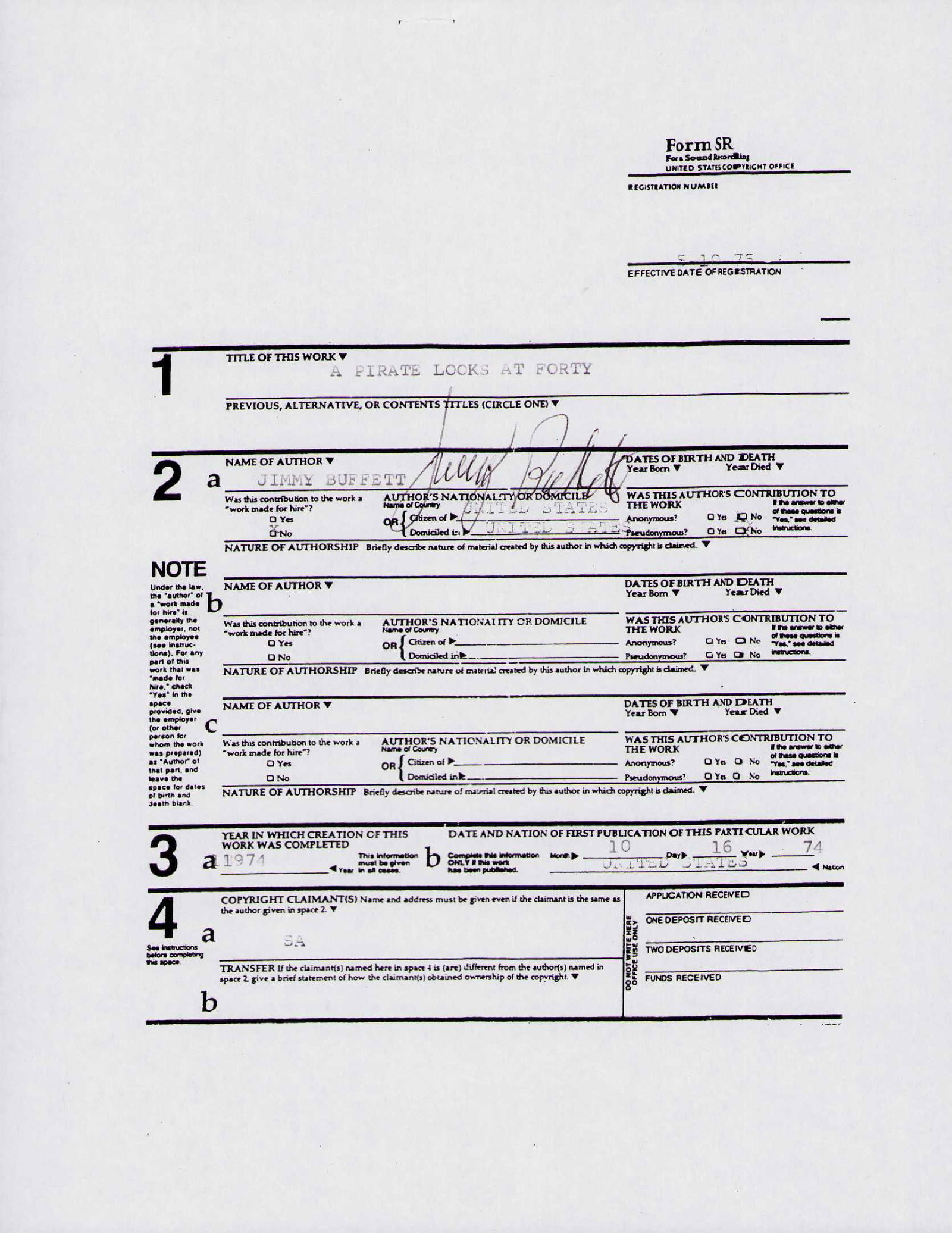Jimmy Buffett signed rare royalty agreement contract (1 of 1)