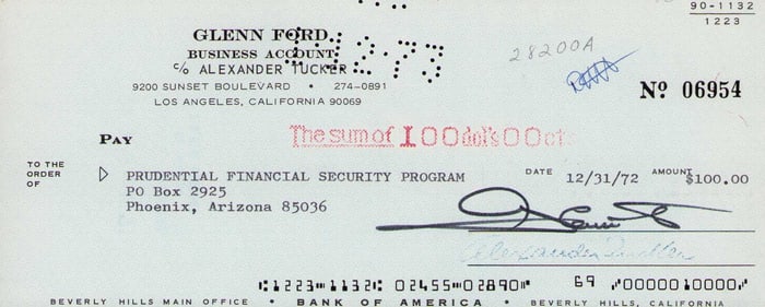 Glenn Ford signed bank check