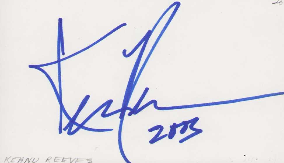 Keanu Reeves signature: A large card boldly signed by the mega star Certificate of AuthenticityEVERY item in this auction comes with at minimum a fully illustrated and serial numbered COA signed by the worlds leading authent