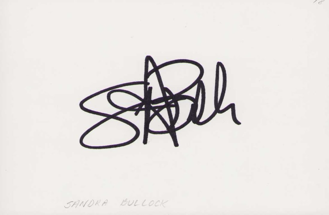 Sandra Bullock signature: In person obtained signed card by legend Certificate of AuthenticityEVERY item in this auction comes with at minimum a fully illustrated and serial numbered COA signed by the worlds leading authentica