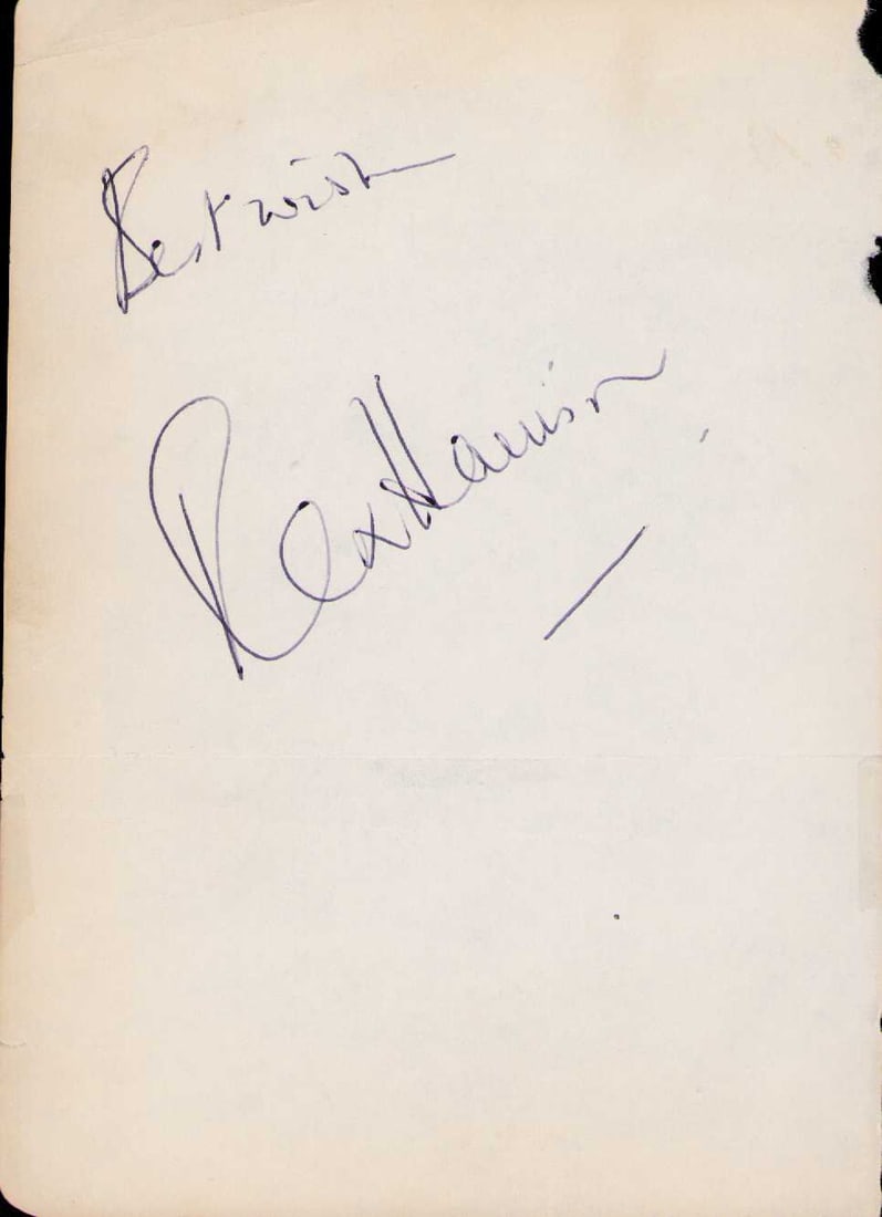 Rex Harrison signature: A nice signature of the star of Dr Doolittle and My Fair Lady among others Certificate of AuthenticityEVERY item in this auction comes with at minimum a fully illustrated and serial numbered COA signe