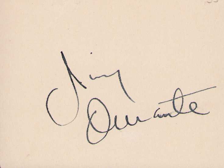 Jimmy Durante signature: A signature of the great singer and actor comedian Certificate of AuthenticityEVERY item in this auction comes with at minimum a fully illustrated and serial numbered COA signed by the worlds leading 