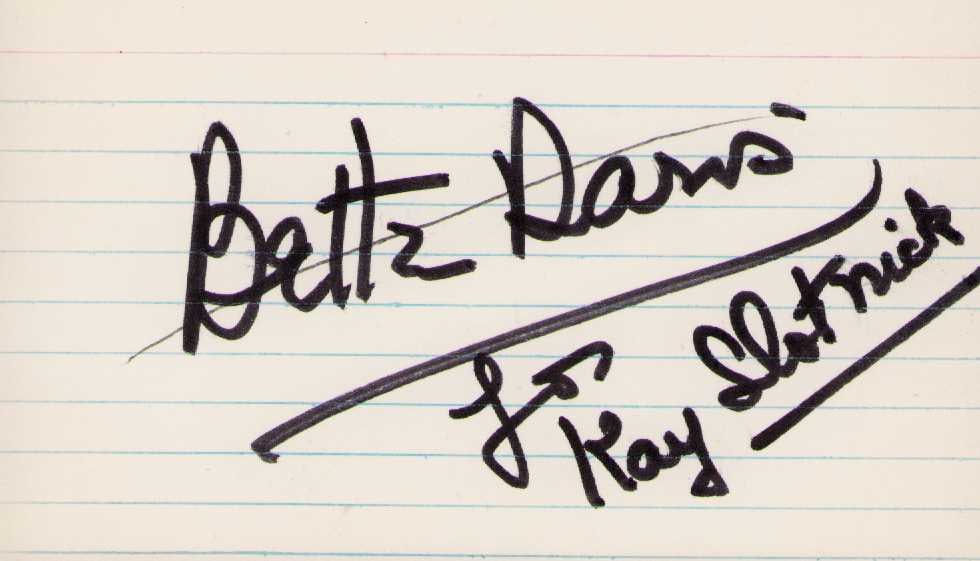 Bette Davis signature: A signed card by the film legend Certificate of AuthenticityEVERY item in this auction comes with at minimum a fully illustrated and serial numbered COA signed by the worlds leading authenticator in E
