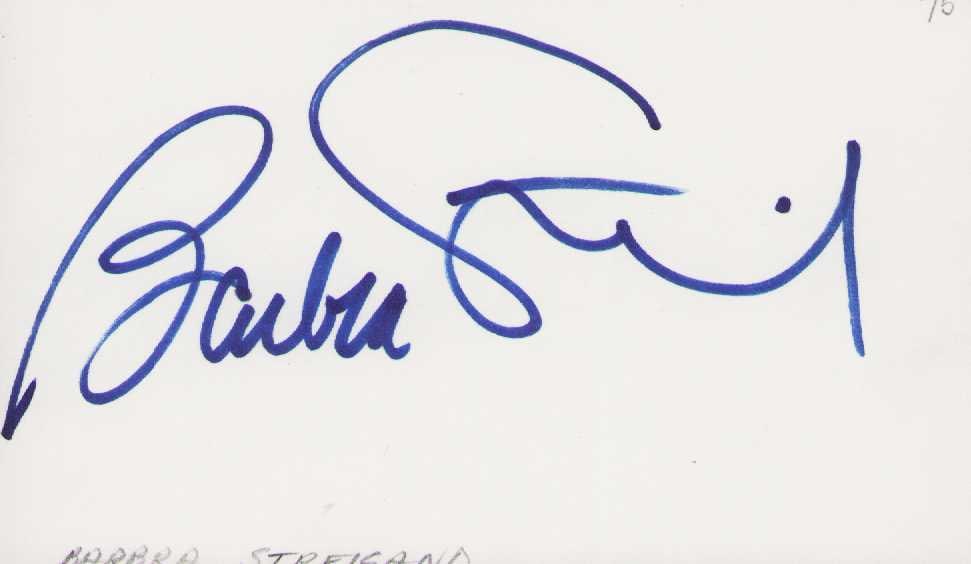Barbra Streisand signature: An in person FULL signature of the legend Certificate of AuthenticityEVERY item in this auction comes with at minimum a fully illustrated and serial numbered COA signed by the worlds leading authentic