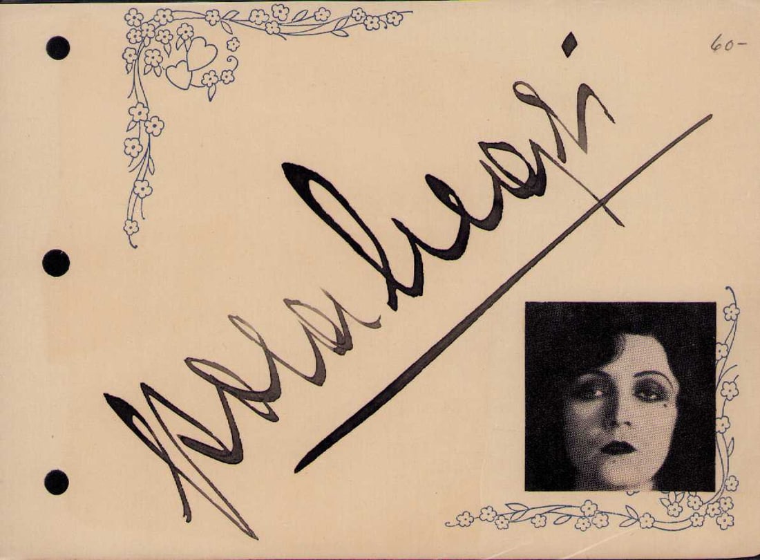 Pola Negri signature: A rare vintage signature of the silent film star legend Certificate of AuthenticityEVERY item in this auction comes with at minimum a fully illustrated and serial numbered COA signed by the worlds lea