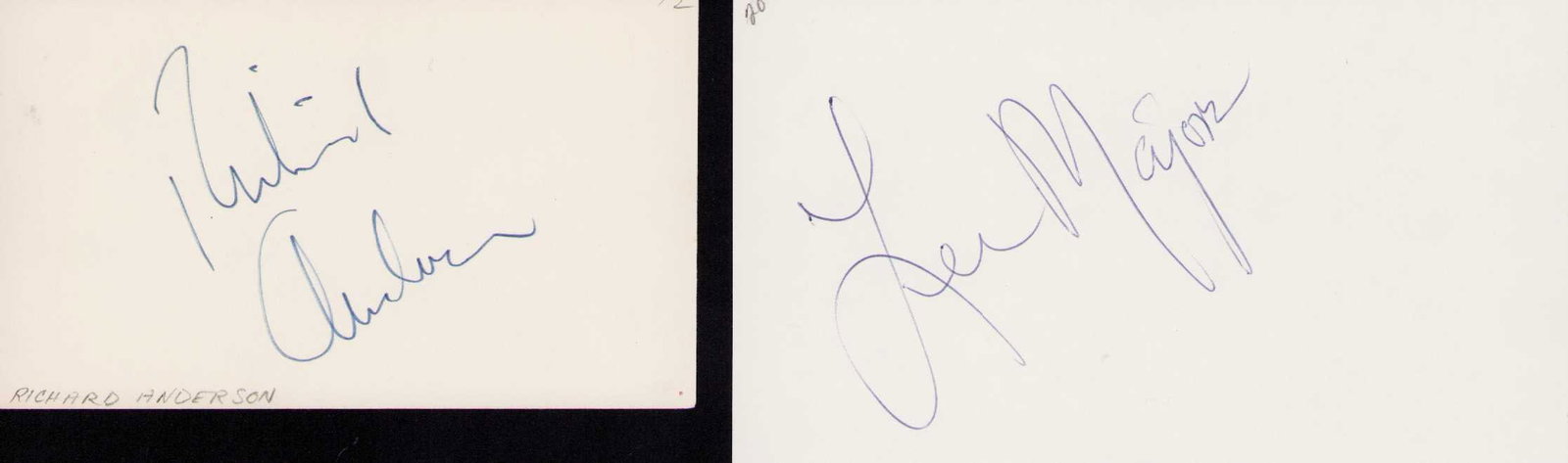 6 Million Dollar Man set of signatures: A set of signatures from the show by Lee Majors and Richard Anderson Certificate of AuthenticityEVERY item in this auction comes with at minimum a fully illustrated and serial numbered COA signed by t