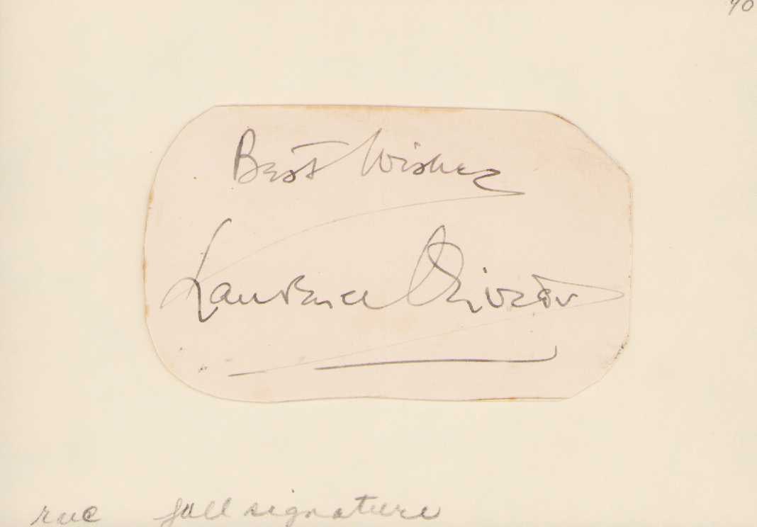Lawrence O'Livier signature: A wonderful vintage in FULL (Not the normal L'Olivier) of the great actor Certificate of AuthenticityEVERY item in this auction comes with at minimum a fully illustrated and serial numbered COA signed