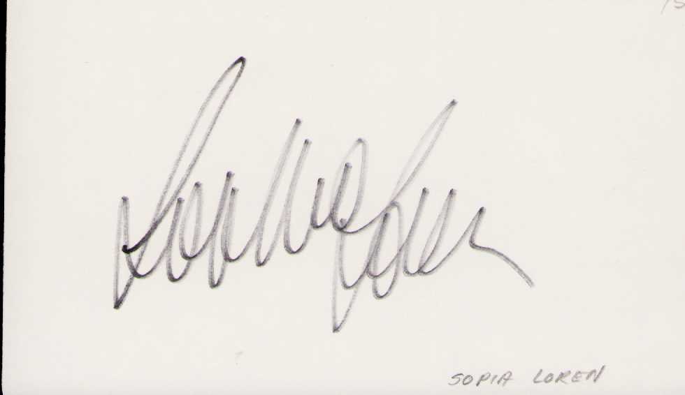 Sophia Loren signature: A vintage ink signed card of the Italian legend Certificate of AuthenticityEVERY item in this auction comes with at minimum a fully illustrated and serial numbered COA signed by the worlds leading aut