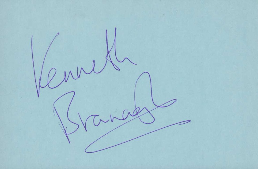 Kenneth Branaugh signature: A nice in person vintage signature last seen In the Harry Potter films Certificate of AuthenticityEVERY item in this auction comes with at minimum a fully illustrated and serial numbered COA signed by