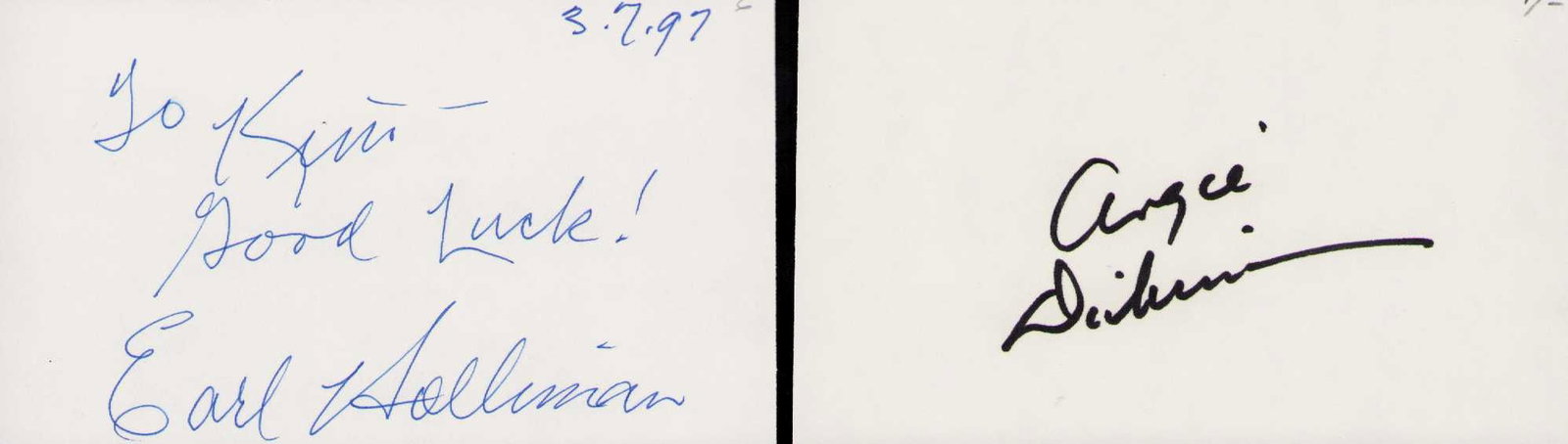Police Woman set of cast signatures: A set of signatures from the Tv cast Angie Dickinson and Earl Holliman Certificate of AuthenticityEVERY item in this auction comes with at minimum a fully illustrated and serial numbered COA signed by