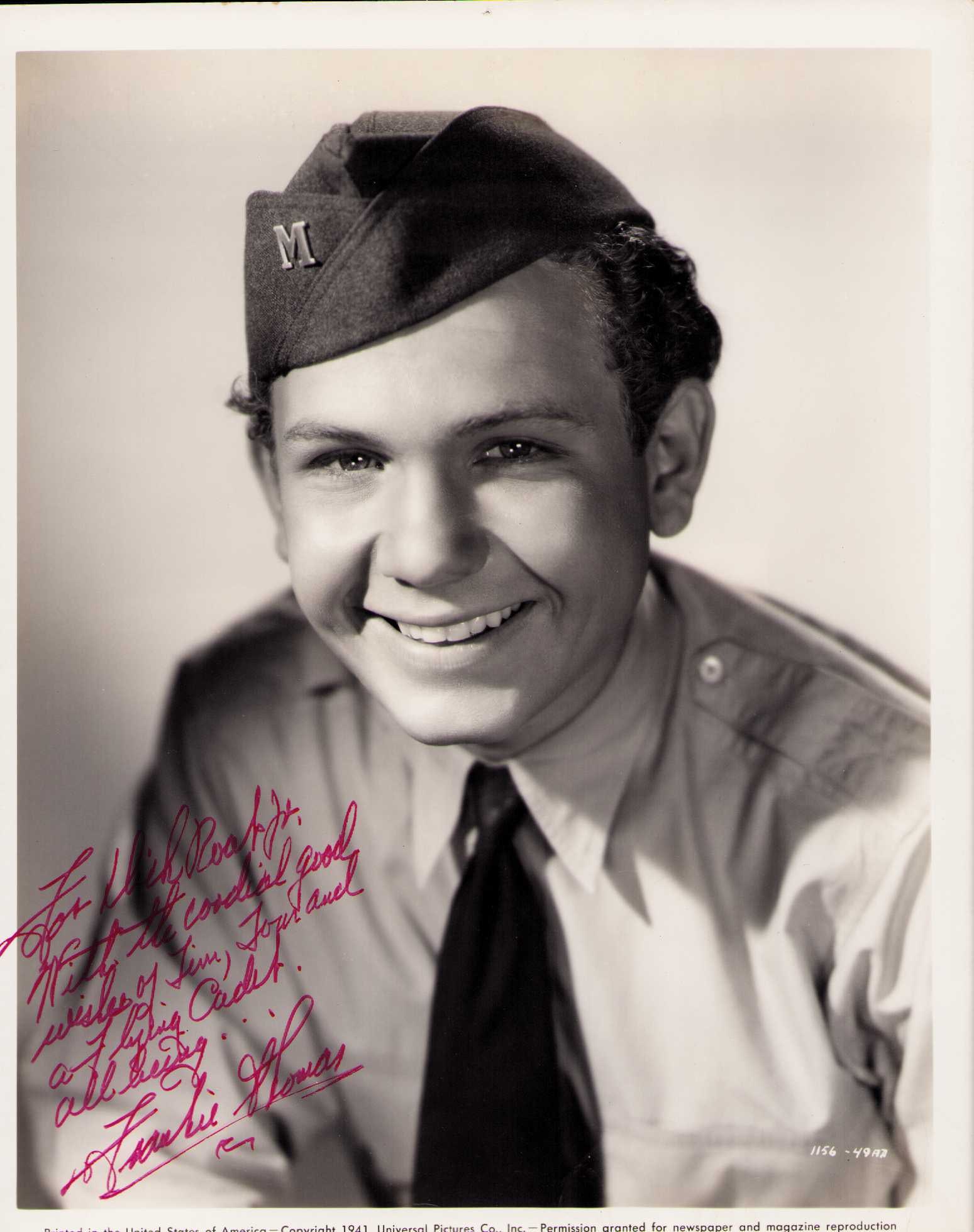 Frankie Thomas signed rare photograph: An original 1941 Flying Cadets still signed by him BEST known as TVS earliest sci fi star Tom Corbett Space Cadet RARE Certificate of AuthenticityEVERY item in this auction comes with at minimum a ful