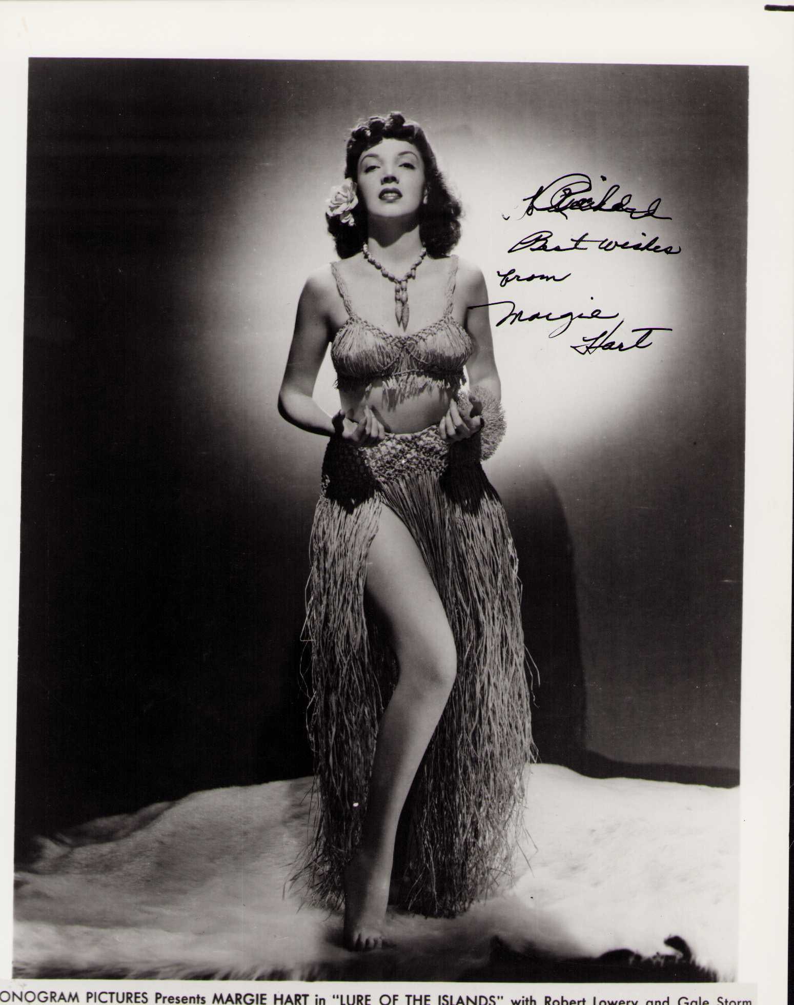 Margie Hart signed photograph: A vintage Lure of the islands still signed by the rare actress Certificate of AuthenticityEVERY item in this auction comes with at minimum a fully illustrated and serial numbered COA signed by the wor
