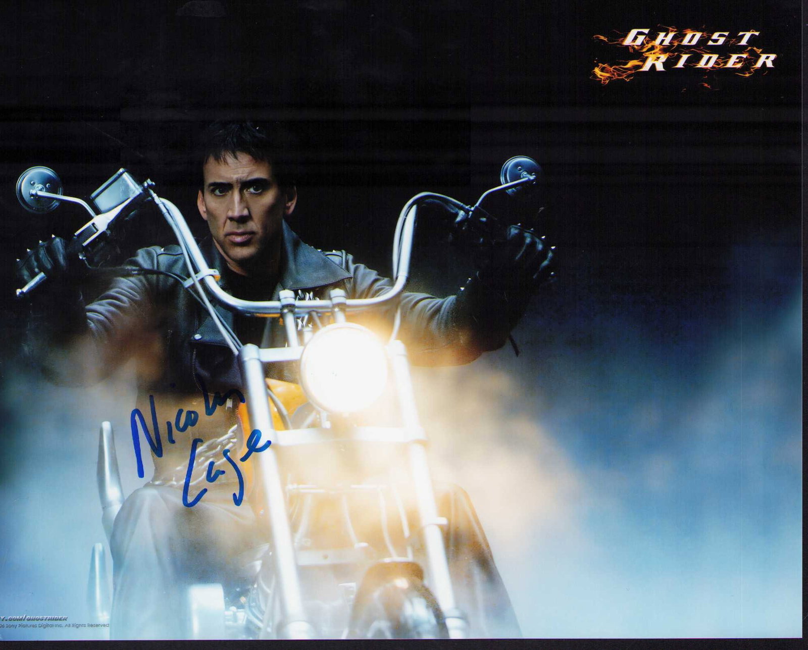 Nicolas Cage signed photograph: From Ghost Rider signed 8x10 in person with fuller name than normally seen nice ! Certificate of AuthenticityEVERY item in this auction comes with at minimum a fully illustrated and serial