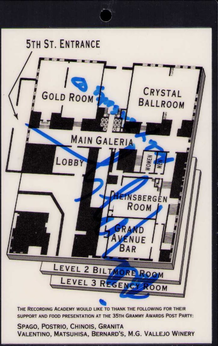 Billy Ray Cyrus signed Grammy lanyard: An original lanyard to the 35th Grammy awards signed on the back by Cyrus adding Achy Breaky Heart the song he won that year for one of a kind likely Certificate of AuthenticityEVERY item in this auct