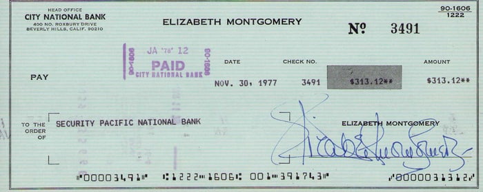 Elizabeth Montgomery signed bank check