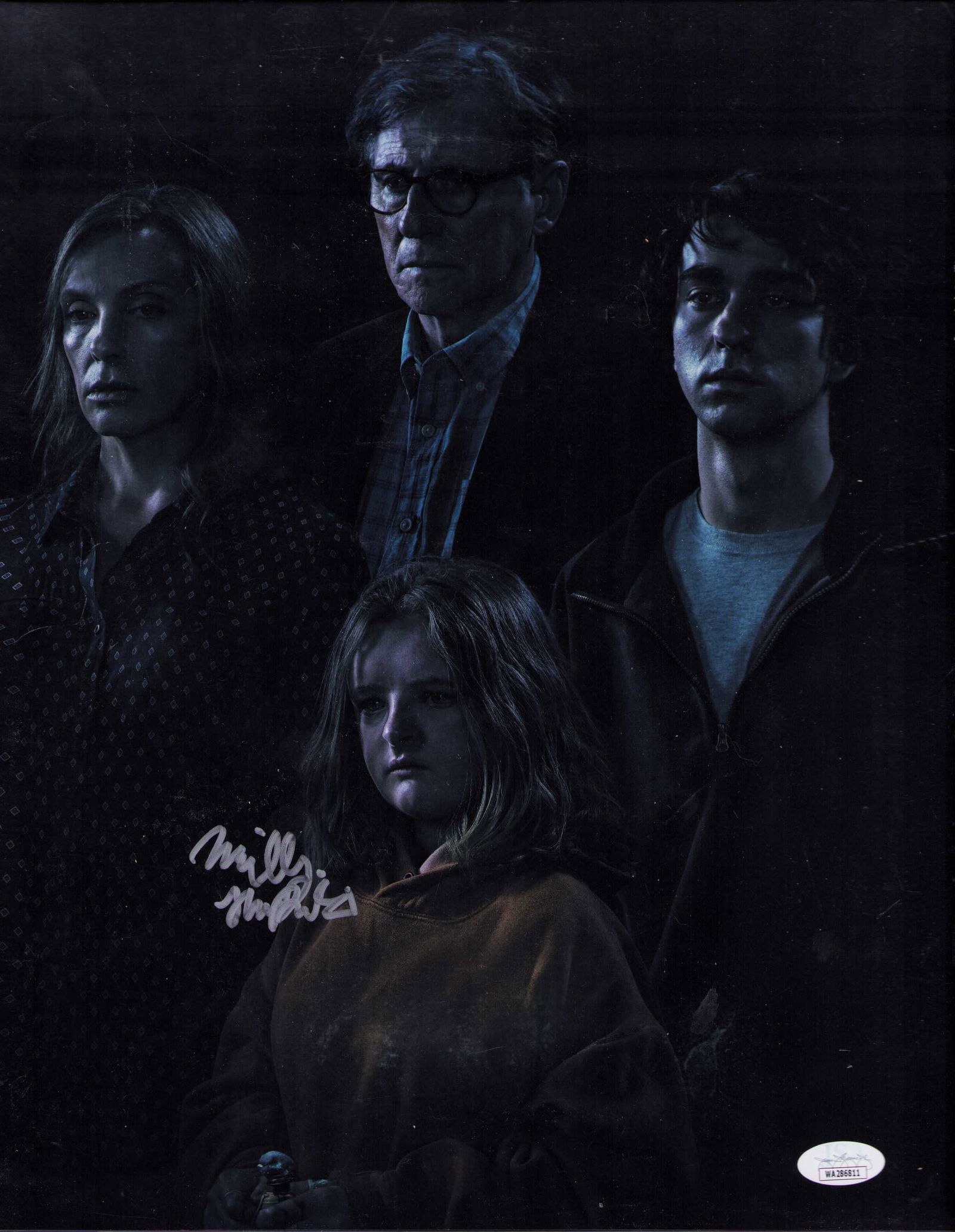 Milly Shapiro signed 11x14 photograph JSA: A JSA stickered carded 11x14 photograph by her from horror role Certificate of AuthenticityEVERY item in this auction comes with at minimum a fully illustrated and serial numbered COA signed by the