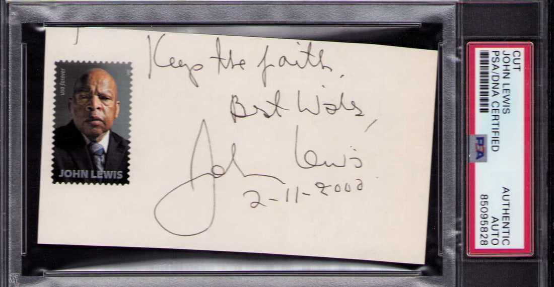 John Lewis signature PSA DNA slabbed: The Civil Rights activist signed card PSA DNA slabbed rare Certificate of AuthenticityEVERY item in this auction comes with at minimum a fully illustrated and serial numbered COA signed by the