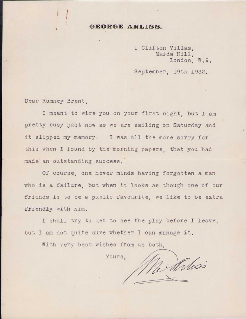 George Arliss typed letter signed (1 of 1)
