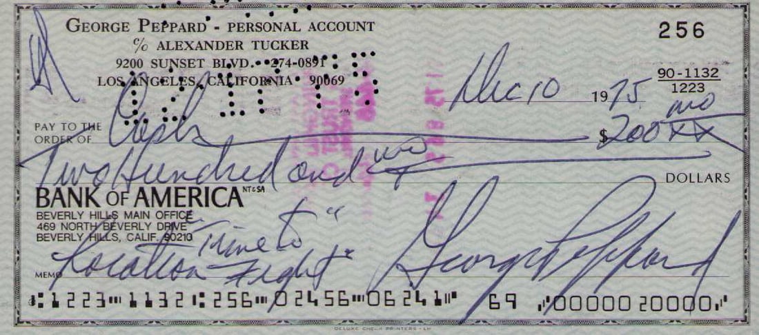 George Peppard signed bank check (1 of 1)